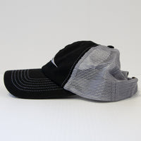 The Brinly Parts Brinly Gray & Black Baseball Cap features a curved bill and mesh back panels, shown here in dark gray on a white surface with a plain white background.