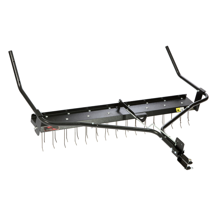 The Brinly Parts Dethatcher Kit for Brinly 54" Lawn Sweepers (DK2-54BH) features durable curved handles and metal tines, designed for easy mounting on your mower or tractor—ideal for efficient lawn care with your Brinly sweeper.