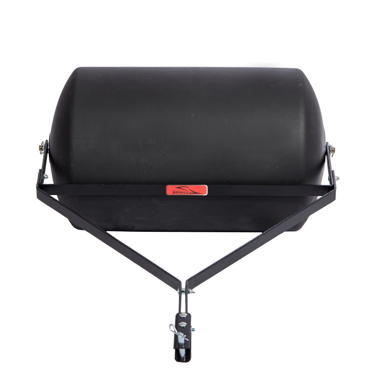 A Brinly Parts 28 Gallon Push or Tow Poly Lawn Roller (PRC-243BH) with a large cylindrical drum and sturdy frame, photographed on a white background.