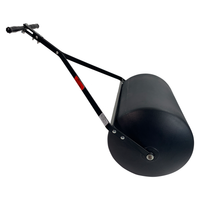 The Brinly Parts 28 Gallon Push or Tow Poly Lawn Roller (PRC-242BH) features a heavy-duty polyethylene drum and metal, angled handle for easy pushing or pulling, ideal for leveling lawns and gardens.