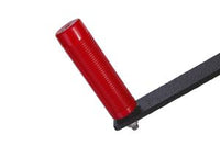 Close-up of the Brinly Parts Universal ATV/UTV One-Point Lift (OPL2-BH) lever with a textured, cylindrical red grip and black metal handle, set against a plain white background.