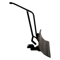 Image of the Brinly Parts Front-Mount Blade for RYOBI Electric ZTRs (FB-42RYZT), featuring a sturdy black handle, a steel blade, and an angled design for easy maneuvering and attachment to RYOBI Electric Zero-Turn Mowers.