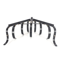 The Brinly Parts Sleeve Hitch Cultivator CC-560 is a black metal bracket with multiple curved prongs for mounting, set against a plain white background.