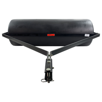 A large, black Brinly Parts 54 Gallon Tow-Behind Poly Roller (PRT-482SBH) with a metal tow bar and 485 lb. capacity, designed for leveling soil or grass, is shown from the front against a white background.