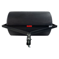 The Brinly Parts 76 Gallon Tow-Behind Poly Roller (PRT-362BH) features a heavy-duty polyethylene drum and metal tow bar, shown front view against a white background.