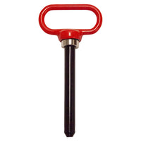A metal utility valve key with a red oval handle and long black shaft—offering durability comparable to the Brinly Parts Magnetic Hitch Pin - 5/8 Inch—designed for turning underground water or gas valves.