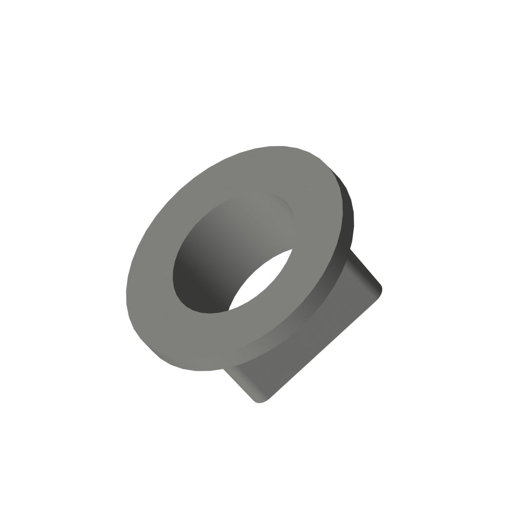 Brinly Parts B-6270 gray cylindrical flanged bushing for a square bearing housing.