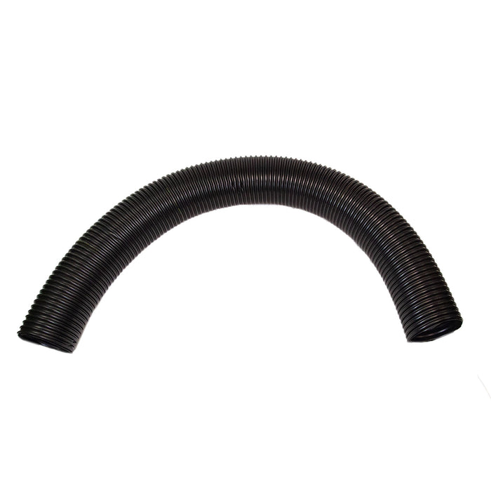 A Brinly Parts B-6465, a black flexible corrugated hose, is bent in an arch shape against a white background.